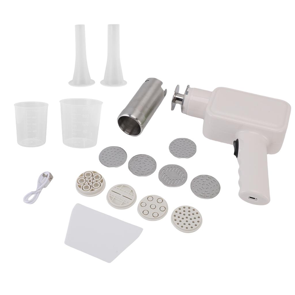 Cordless Handheld Noodle Maker, Portable Electric Pasta with 9 Noodle Molds, 2 Sausage Making Tool, Re able Automatic Noodle Pressing