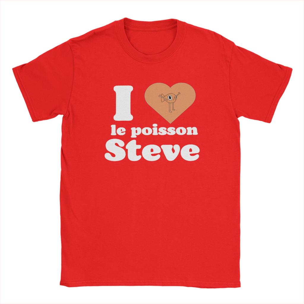 Men's T-Shirt I Love Le Poisson Steve Funny 100% Cotton Tee Shirt Short Sleeve T Shirts Round Collar Tops Plus Size