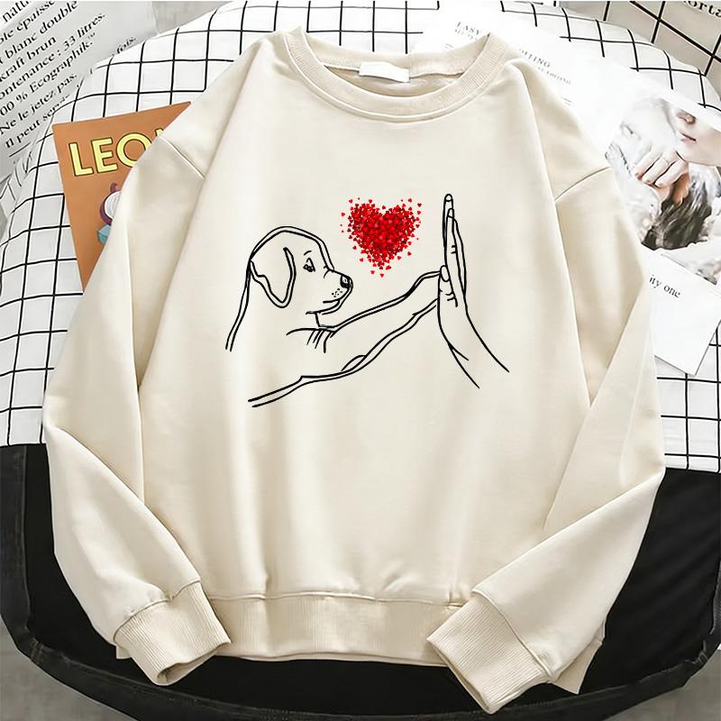 Funny Lovely Dog Print Women Hoodies Kawaii Animals Fleece Sweatshirt Graphic Crew Neck Pullover Hoody Casual Female Clothes