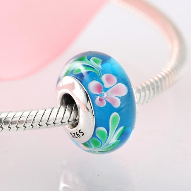 100 %Authentic 925 Sterling Silver Pink Heart Murano Glass Beads Fit Original European Charms Bracelet Jewelry