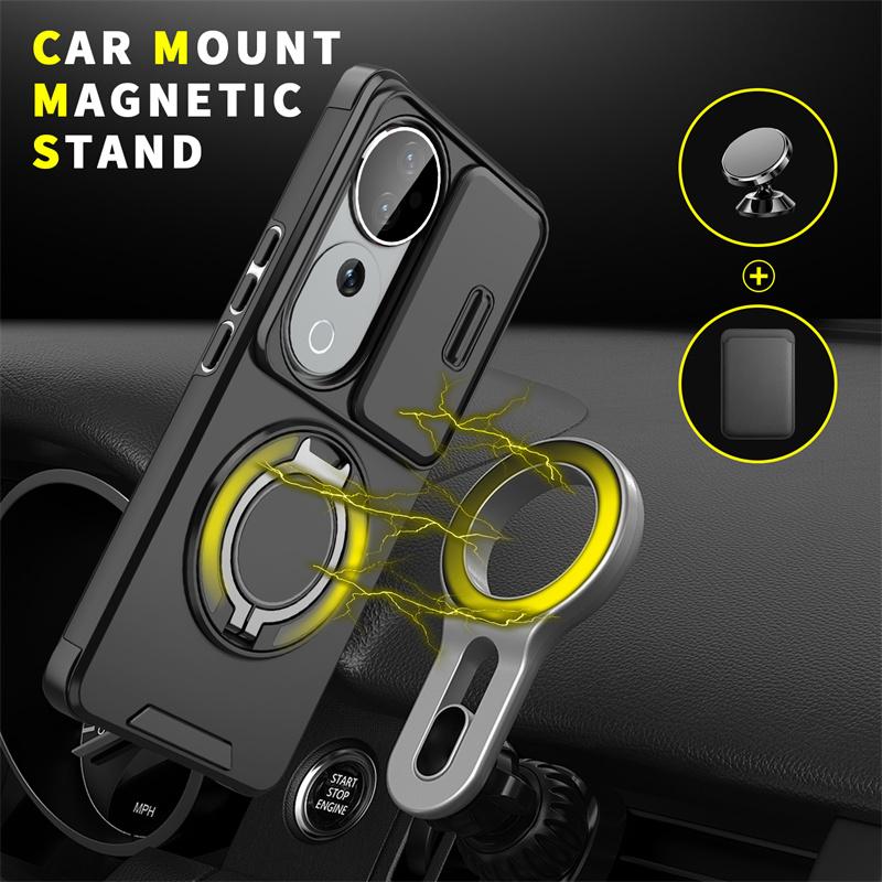 Funda For Vivo V40 Pro 5G Case Magnetic Metal Ring Stand Armor Cases For Vivo S19 Pro V 40 VivoV40 Pro V40Pro Lens Protect Cover