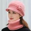 1PC New Women Winter Hat Keep Warm Cap Add Fur Lined Hat & Scarf Knit Suit Fashion Hat For Women Casual Rabbit Fur Flower Knitted Hat