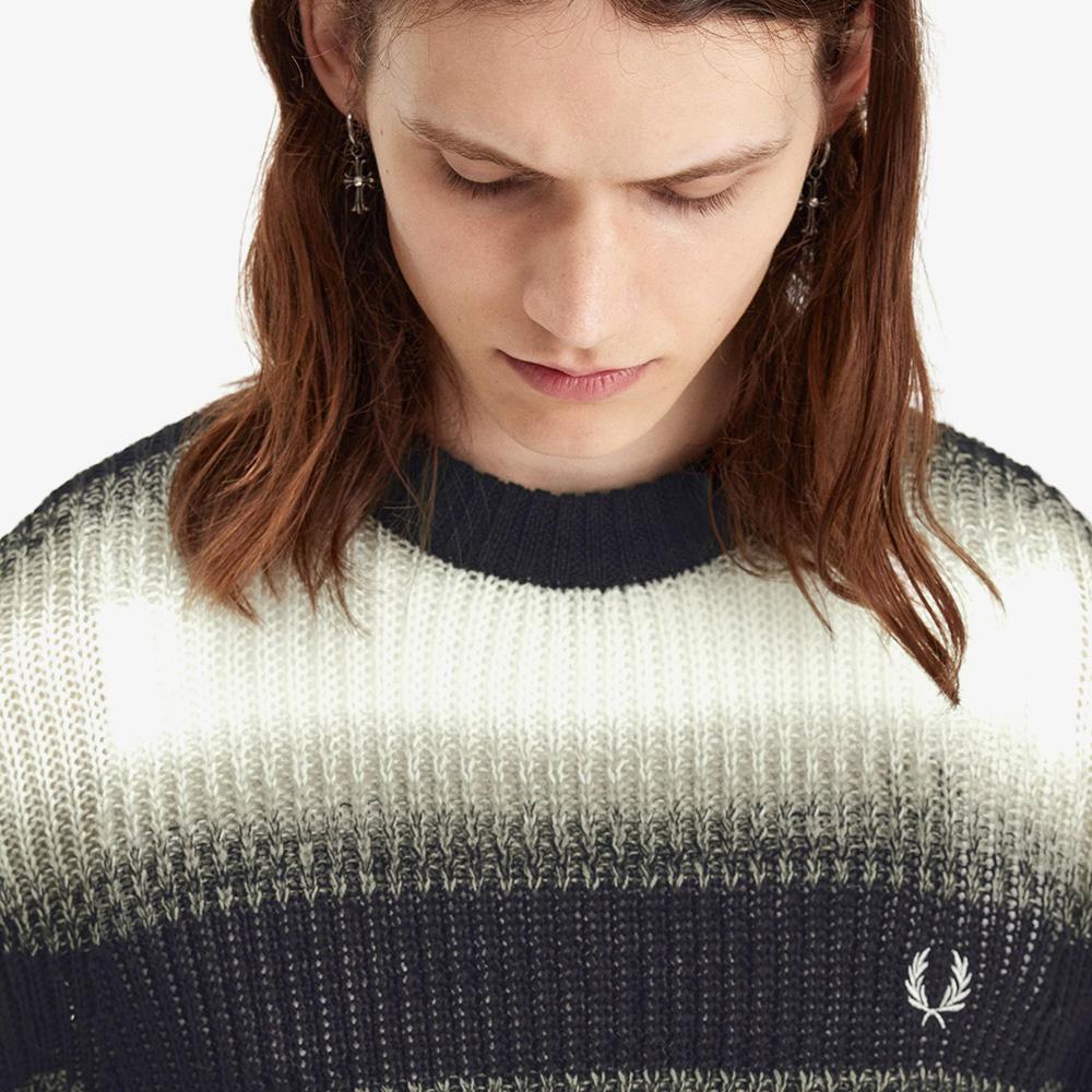 FRED PERRY [Sport] Merino Wool Striped Open Knit Sweater (102) Afpm2417612-102