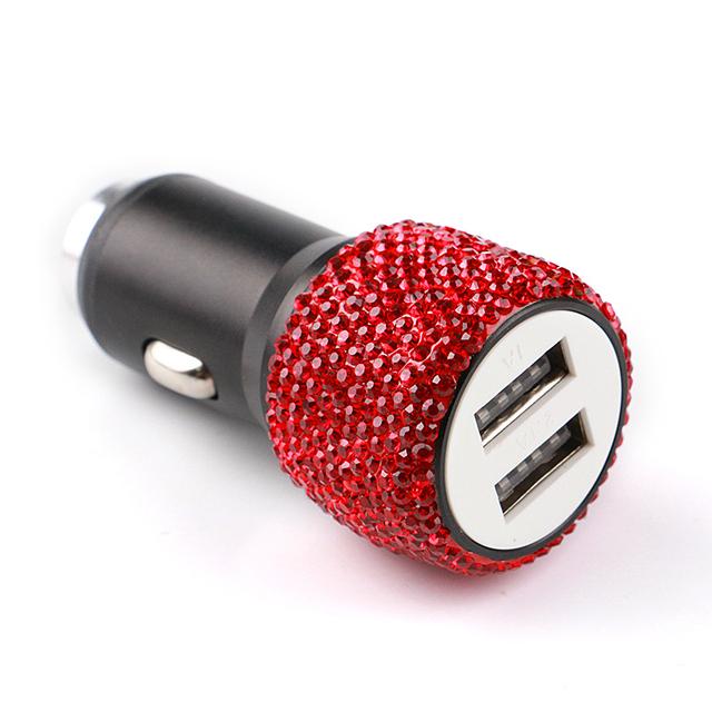 Автомобильное зарядное устройство Diamond USB с двойным портом, быстрая зарядка 5 В 2,1 А, автодекор, блестящие стразы, Стайлинг, автомобильные аксессуары, интерьер для женщин