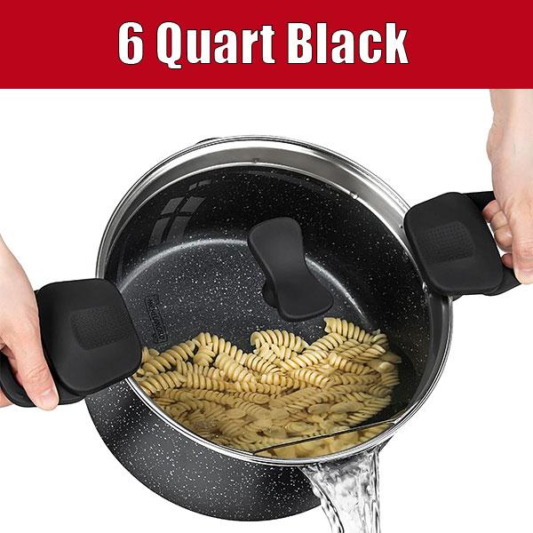 Суповая кастрюля на 6 кварт, многоцелевая кастрюля для пасты с крышкой-дуршлагом и ручками с поворотом и фиксацией, антипригарная кастрюля для бульона, кастрюля для варки спагетти