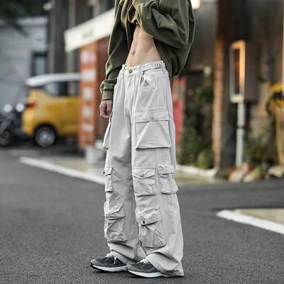 Брюки-карго с множеством карманов, штаны для инструментов Harajuku, мужские винтажные свободные широкие брюки, повседневные брюки в стиле хип-хоп для уборки
