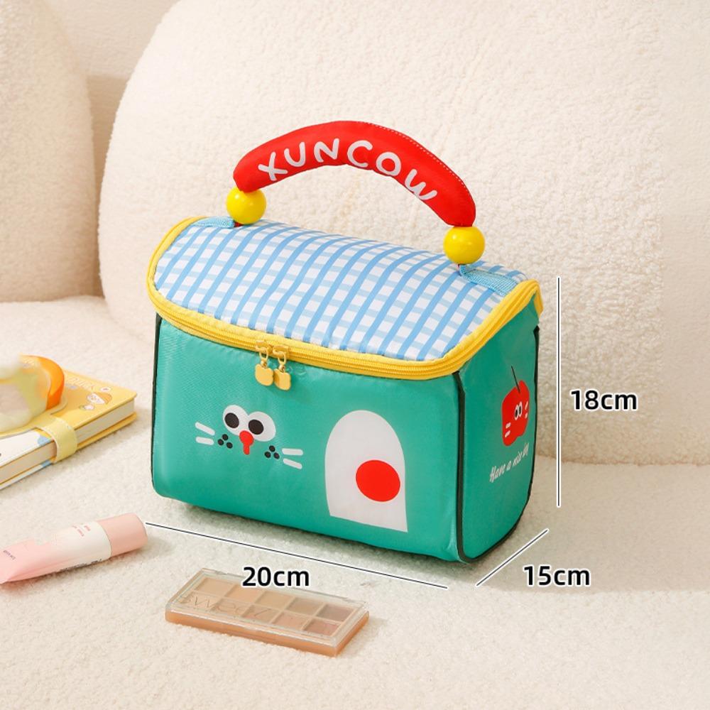 Cute Cartoon Cottage Makeup Bag Large Capacity Multifunctional Lunch Box Bag Insulated Fresh-Keeping Handbag