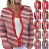 Women's Fashion Long Sleeve  Carnival Color Stripes Print Jacket Cardigan