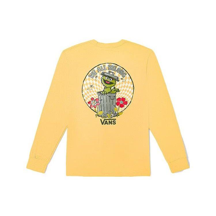 Vans X Улица Сезам Желтый Оскар-ворчун Принт Круглый вырез Длинный рукав Футболка VN000BPWNB2