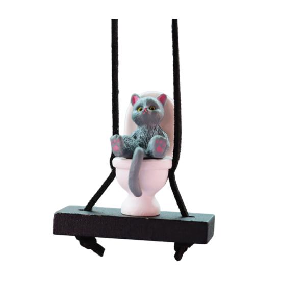 Подвеска для автомобиля в виде унитаза с изображением кота, подвесное украшение для зеркала заднего вида с шнурком, юмористические аксессуары для салона автомобиля