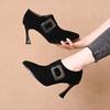 Модные тонкие туфли на высоком каблуке с квадратной пряжкой нового стиля для женщин, ретро с острым носком