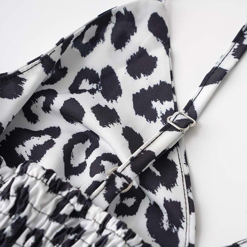 GMXIA Women's Fashion Summer Spring Leopard Print Sleeveless V-Neck High Waist Casual Dresses