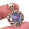 Natural Labradorite 925 Solid Sterling Silver Jewelry TwoTone Pendant 1.25" s9B40