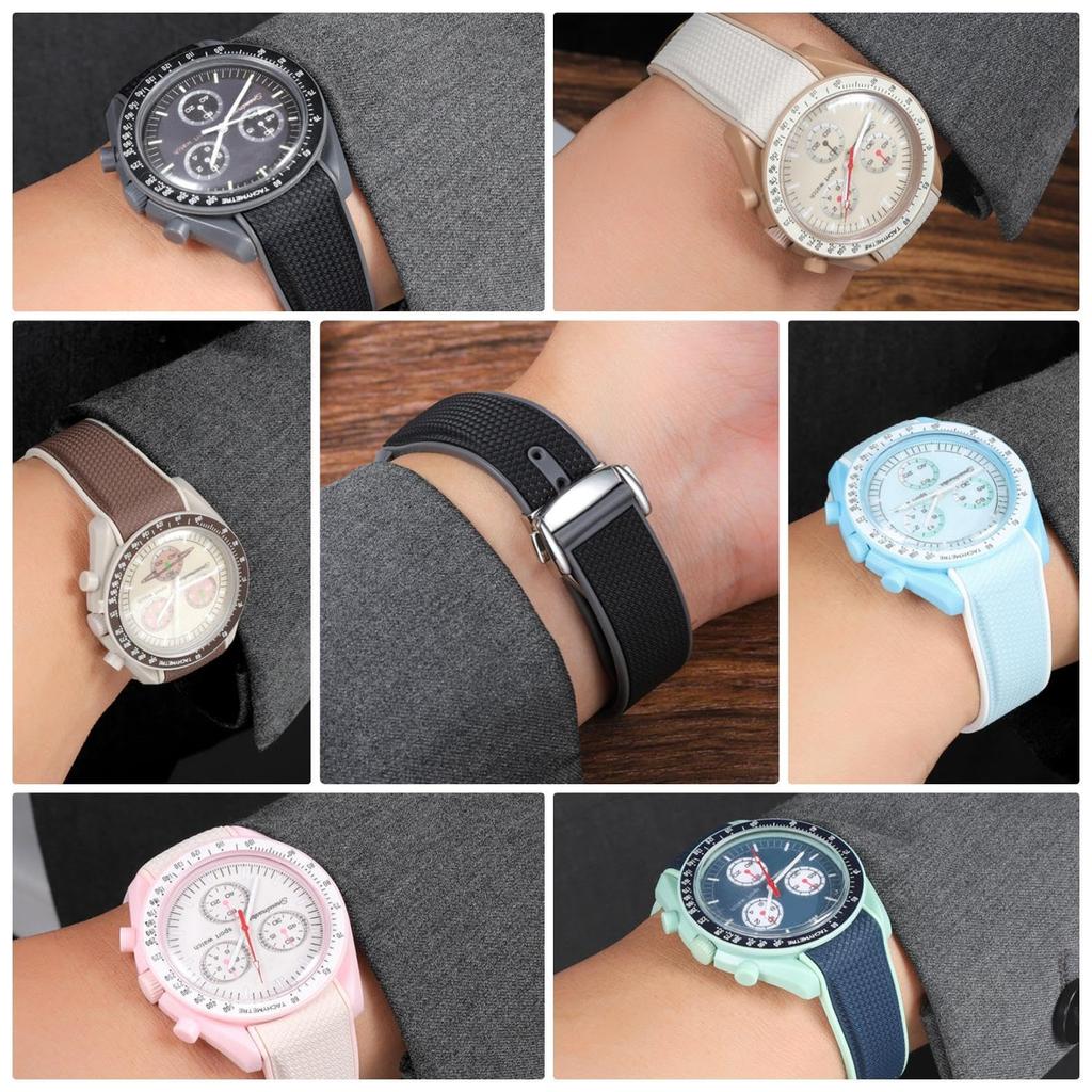 Ремешок для часов Jumpsunfun 20 мм для Omega X, Swatch Speedmaster и MoonSwatch, силиконовый ремешок для часов с D-образной пряжкой, черный