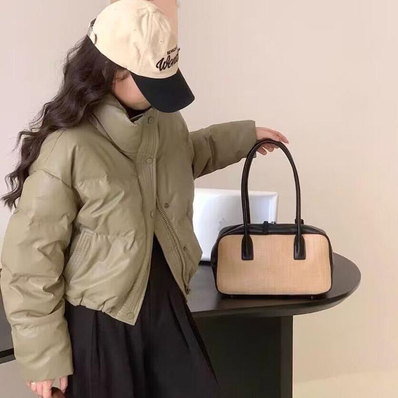 Winter Warm Thick Parkas Women New Fashion Loose Crop Jacket Female Black Cotton Padded PU Leather Elegant Zipper Coat Y2K Tops