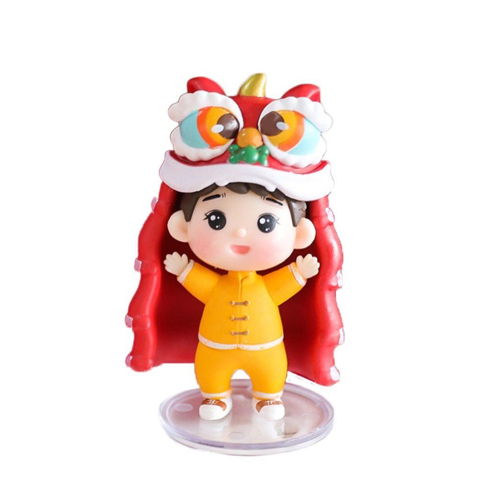 Мальчик и девочка Танец льва Статуя мальчика Китайский стиль Танец льва Украшения Весенний фестиваль