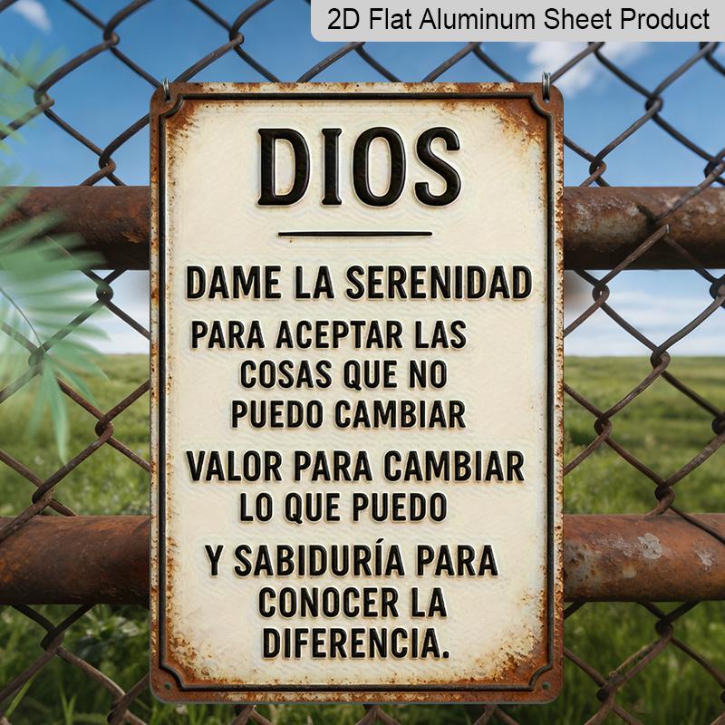 2D Flat, 1pc Spanish Serenity Prayer Metal Hanging Sign, 12x8 Inch (30x20cm) Rustic Aluminum Sign for Home, Church, Cafe, Bar - Easy Hanging