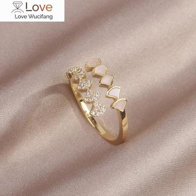 Ювелирные изделия Kore Design, 14-каратное настоящее золотое покрытие, циркон AAA, акриловое веерное кольцо, элегантное женское повседневное открывающееся регулируемое кольцо