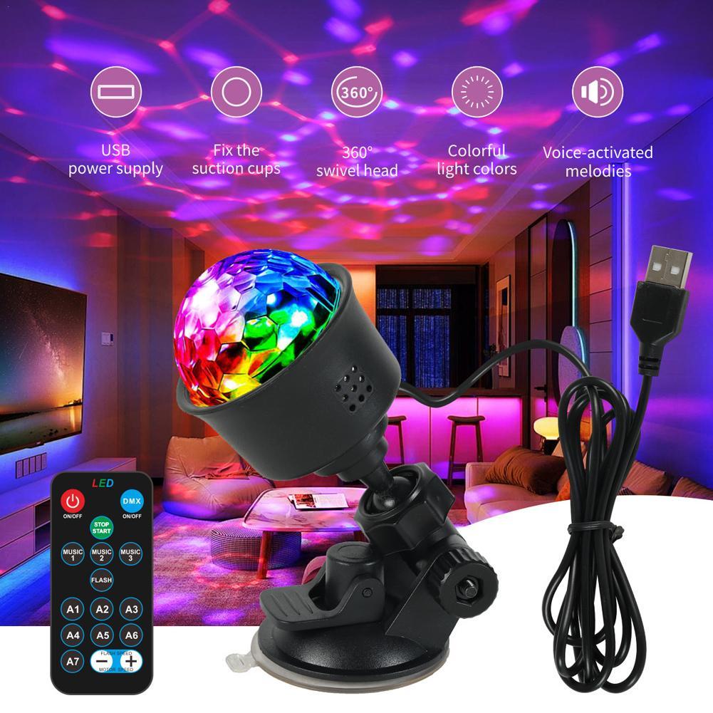 Мини USB Автомобильная светодиодная лампа атмосферы с RGB вращающимся разноцветным проектором, ночник, для дома, авто, вечеринки, клуба, Рождества