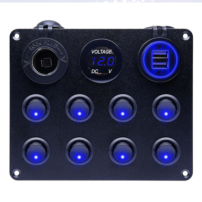 8 Gang Switch Panel Rocker Circuit Breaker Toggle Switch Panel With Dual USB Charger 12V Voltage Meter For Car Boat RV Camper