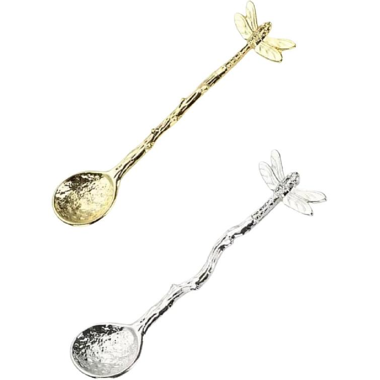 2pc gold and silver Dragonfly Spoon Teaspoon Stainless Steel Tableware Creative Sugar,Tea Spoons Stir Bar,Coffee Long Handle