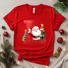 Christmas SantaAlphabet Letter Print T-shirt Short Sleeve Crew Neck Casual Top Kids Festive Holiday Women's Clothing Top