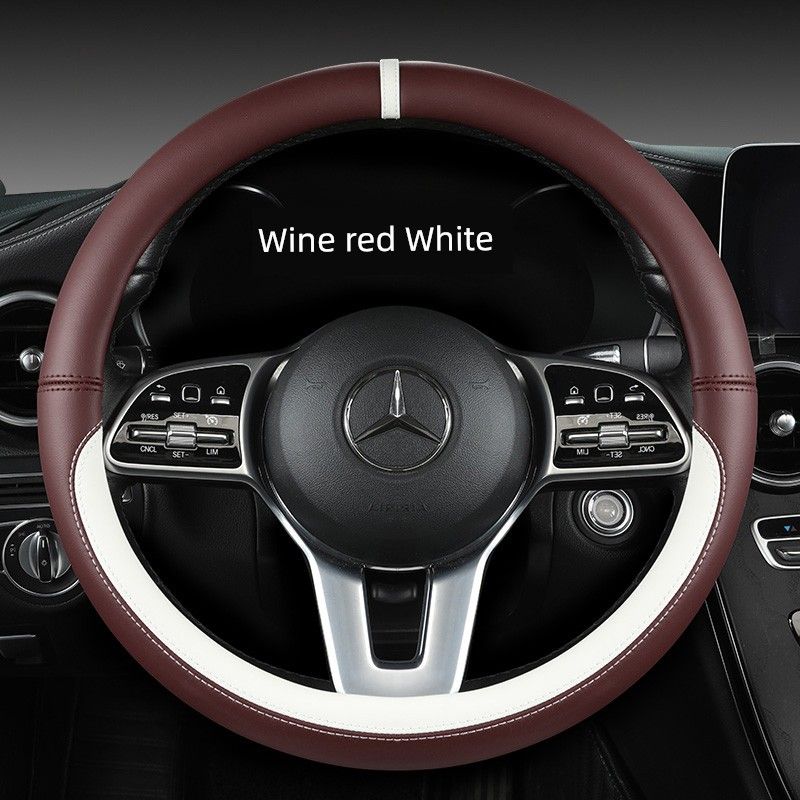 New Car Steering Wheel Cover All Year Round Neutral Fashion Color Contrast Non Slip Abrasion Resistant Napa Leather Car Steering Wheel Cover