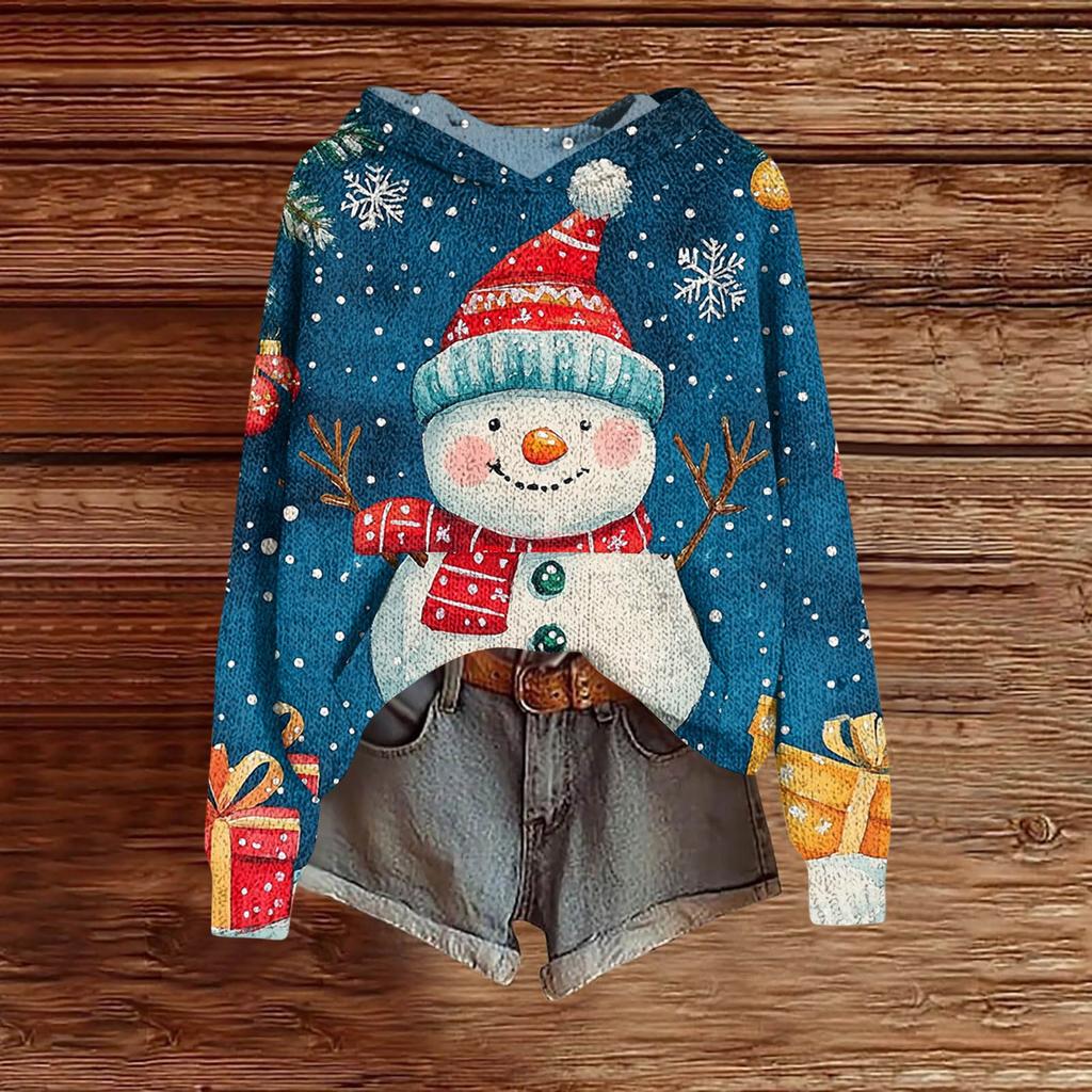 Ladies' Fashionable Printing Casual Hooded Long Sleeved Sweatshirt