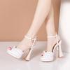 Fashion Summer Beaded Thick Heeled Women Gladiator Sandals Luxury Pearls Platform Wedges 14cm High Heels Fashion Wedding Banquet Shoes