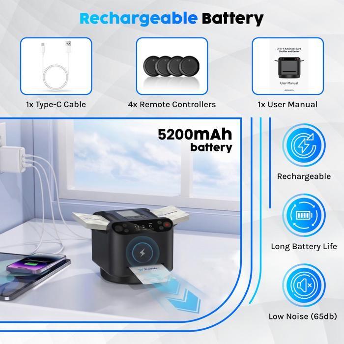 Mélangeur de cartes - SHOPWISE - Rechargeable - Silencieux - 2 modes (auto/manuel) - Format compact