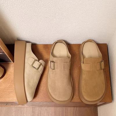 Баотоу полутапочки женские для улицы 2025 осень новые на одной педали ленивые без каблука туфли на платформе ретро бокен обувь