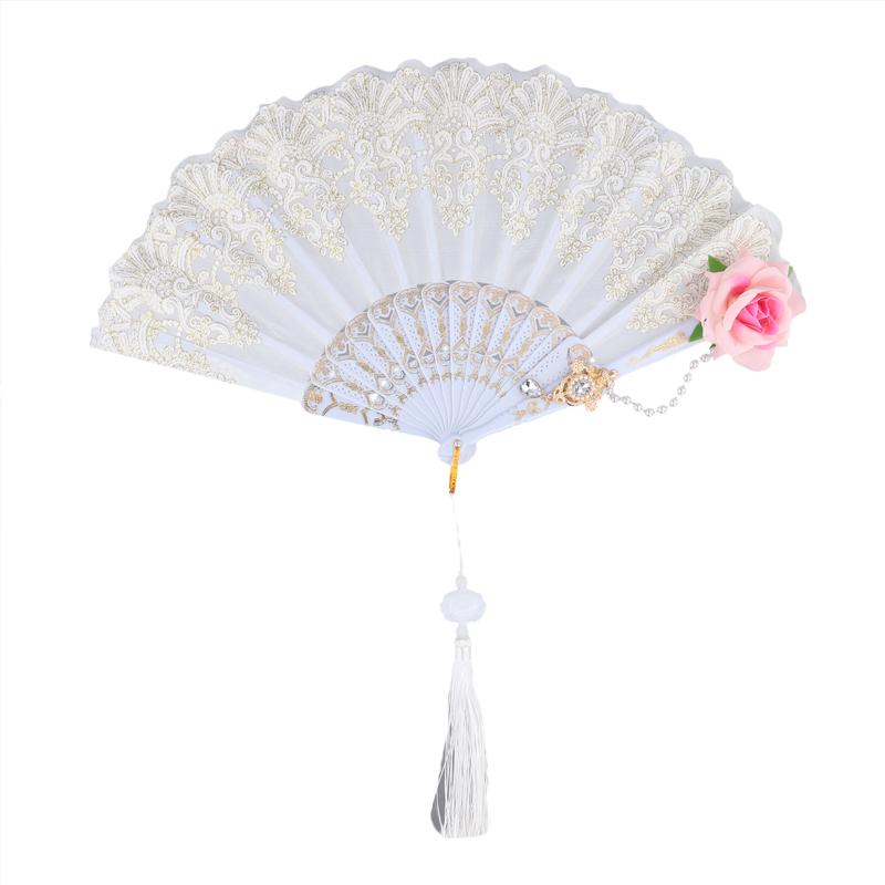 1PC Rose Hot Stamping Fan Lolita Wine Red Rose Fan Decorative Ornaments Lace Rose Folding Fan COS Prop 3 Styles