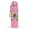 1PC Pastel Double Butterfly Floral Graphic,750ml Color Plastic Sports Water Bottle,Leakproof Flip Straw Lid,Suitable for Sports Office Home Use