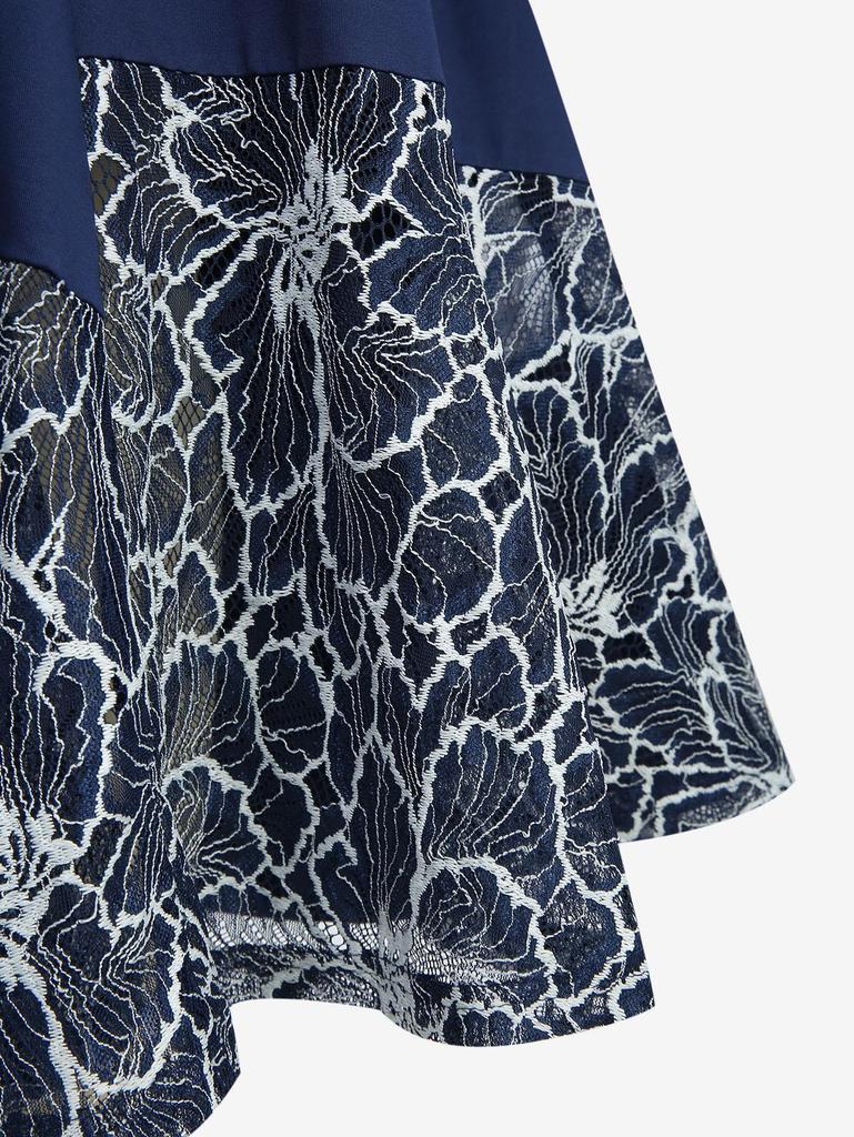 Rosegal Плюс Сайз Платье-майка с панелью на шнуровке, цветочной вышивкой, кружевной отделкой и ажурным подолом