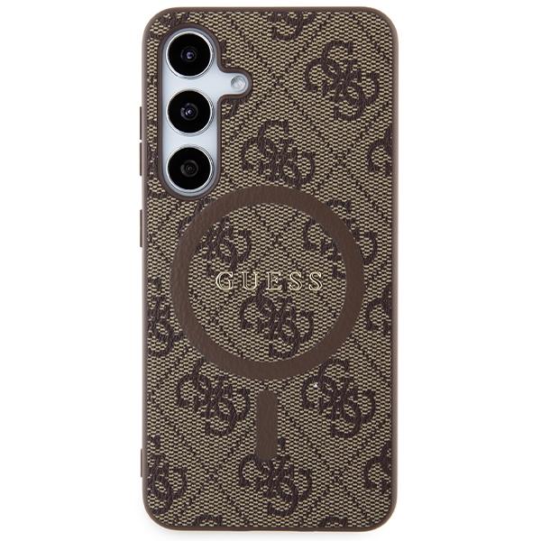 Etui do Samsung Galaxy S24 Guess Leather Metal Logo MagSafe Brązowe