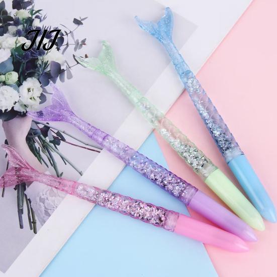 Creative Stationery for Girls 4PCS Mermaid Fish Tail Gel Pens Set, Gradient Transparent Barrel And Glossy Cute Office Desktop Decor Fin Decor, Smooth