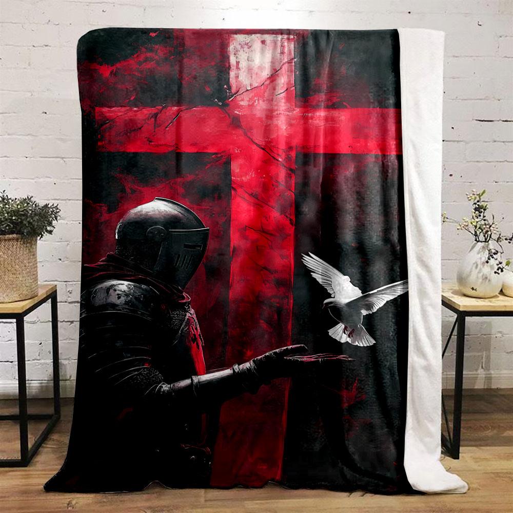 Crusader Dove Red Cross Printed Blanket for Living Room Bed Couch lunch break Soft Cozy Blanket for Friend's festival Gift