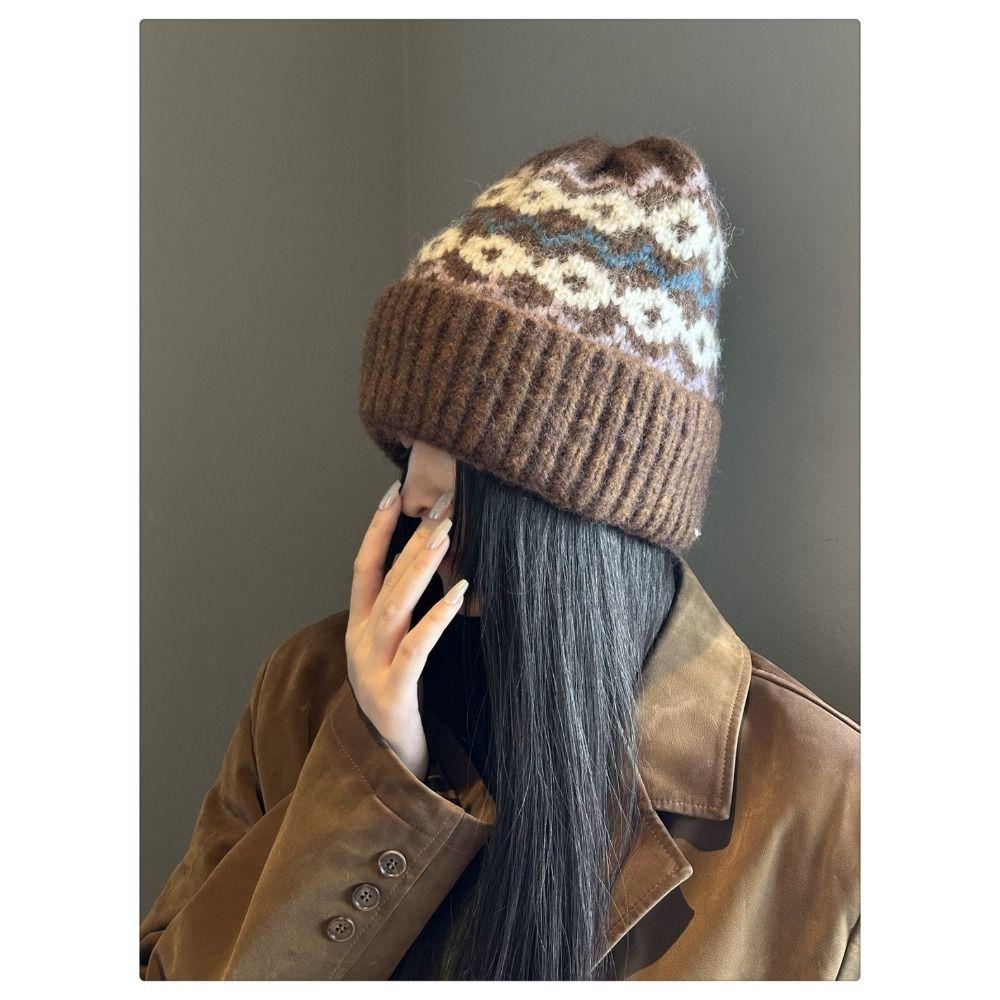 Knitted Knit Skull Beanie Hat Windproof Fall Winter Cool Cap Versatile Wool Blend Beanie Girls
