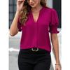 Summer Women's Shirt V-neck Temperament Bubble Sleeve Solid Colour Shirt Short Sleeve Top