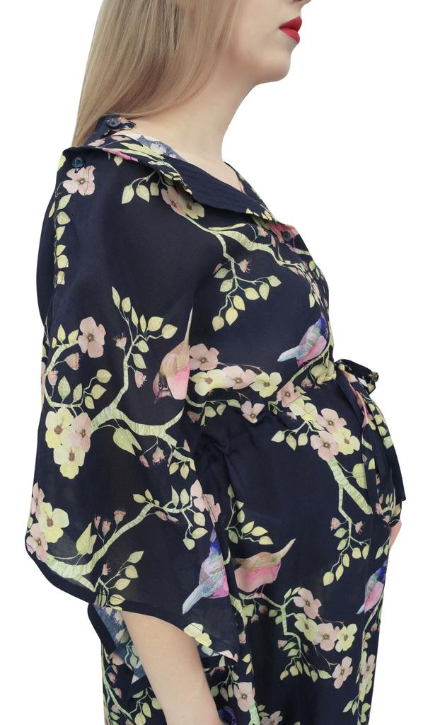 Bimba Мамочки черный принтованный кафтан для беременных с завязками на талии макси