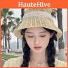 Lace Tie Bow Straw Hat Women Round Top Wide Brim Sun Hat Summer Sunscreen Hat