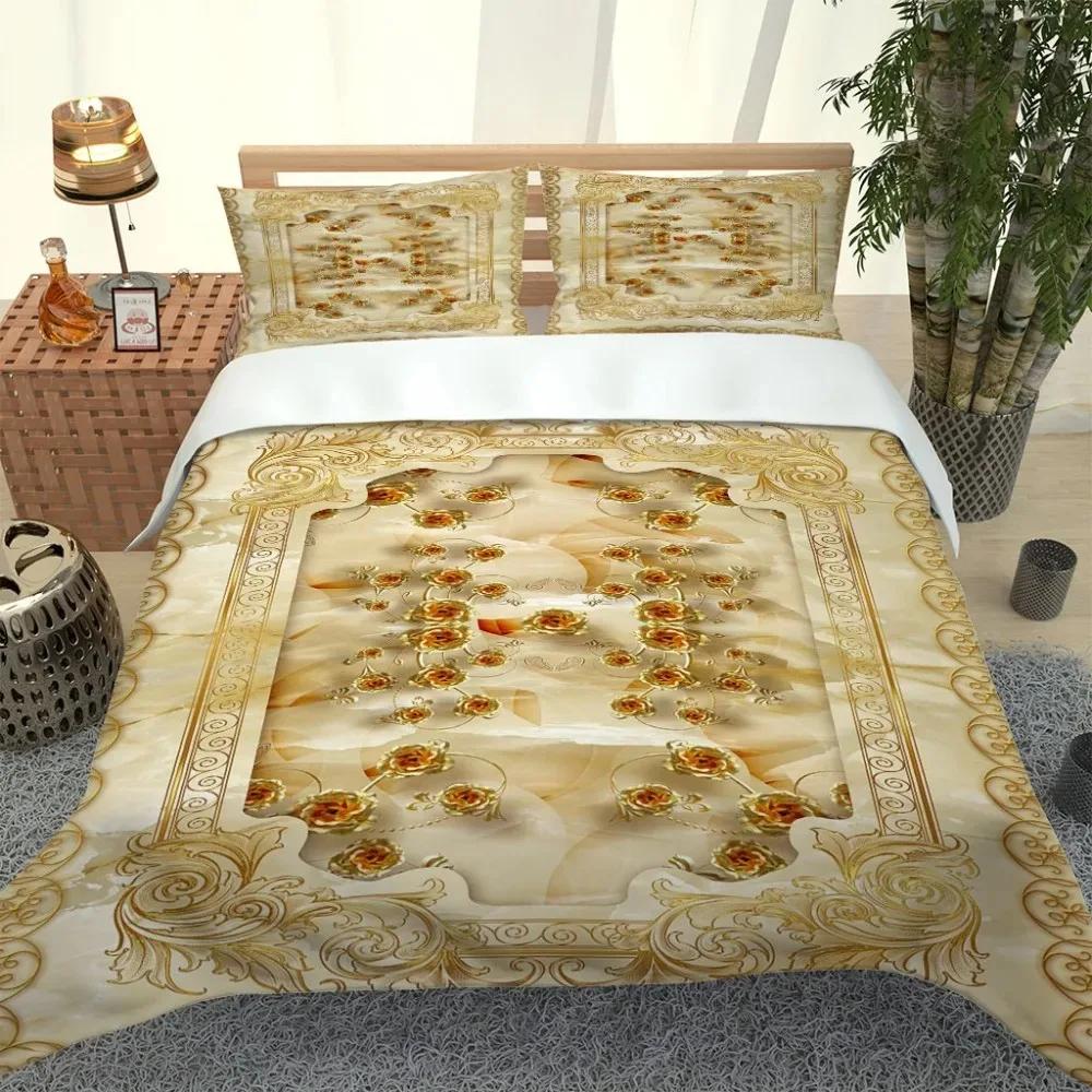 3D Angel Bedding Set Golden Luxury Bedclothes European Pattern Duvet Cover Retro Chain Comforter Cover 3 Piece For Girls Boys