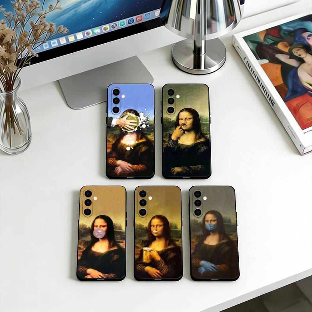 Humorous M-Mona L-Lisa Art Phone Case For Samsung Galaxy A73,A72,A71,A70,A53,A52,A51,Soft Black Cover