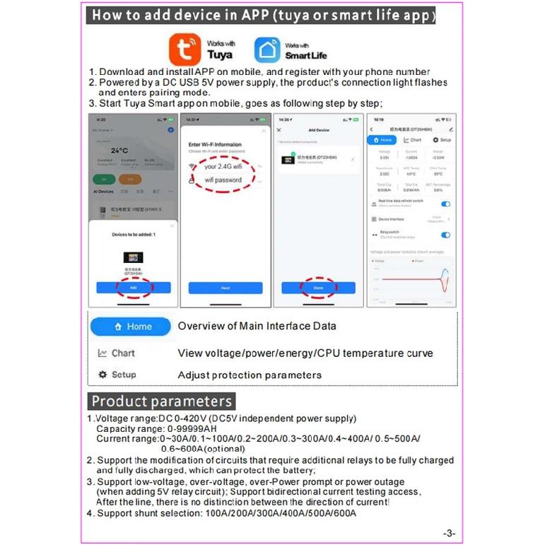 DC 0-420V Tuya WiFi Умный Тестер Емкости Литиевой Батареи Цифровой Дисплей Постоянного Тока Напряжение Кулон Мощность Измеритель DT20W