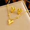 DIEYURO 316L Stainless Steel Steell Golden Simple Love Heart-shape Pendant Necklace Earrings Set For Girl New Trend Jewelry Gift