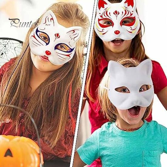 2/3/5/6/10/12/20 Pcs DIY Masques Cat Face Solid Color DIY Hand-Painted Carnival Party Ball Masquerade Halloween Costume Animal Shape Face Cushion