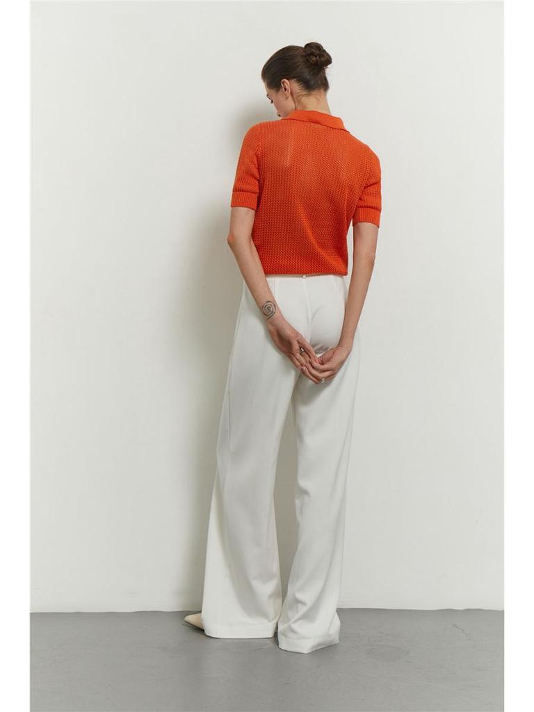 Women's 2025 Summer See-Through Short-Sleeve Knitted Top with Turn-Down Collar