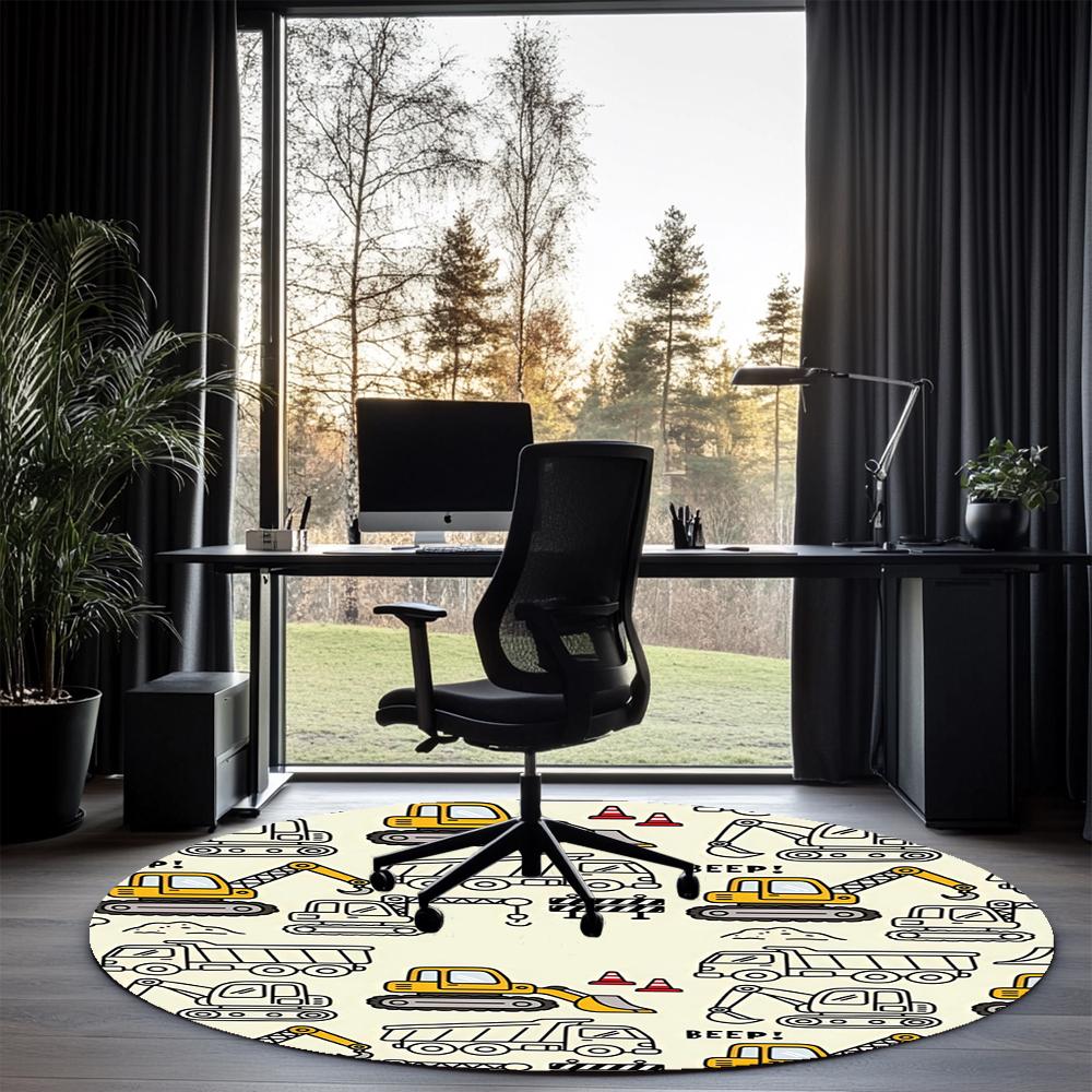 excavator Printed Round Rug Carpet Chair Rug Area Rug Entryway Doormats,for Office Chair Living Room Bedroom Kitchen Room.