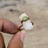 Rainbow Moonstone Druzy Ring Electroformed Copper Ring Green Turquoise Gemstone Ring Adjustable Ring Handmade Electroformed Jewelry For Gift