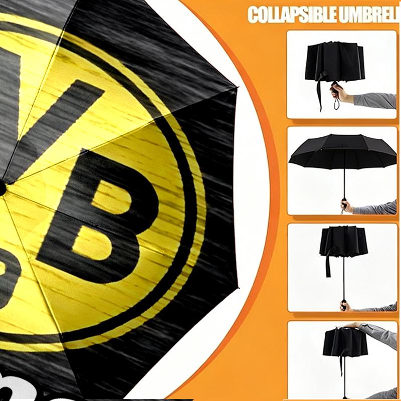 Custom Name Personalized Borussia Dortmund Print Umbrella, Auto Open Close, 8‑Rib Sturdy Frame, Commute Camping Hiking Use, Birthday Gift